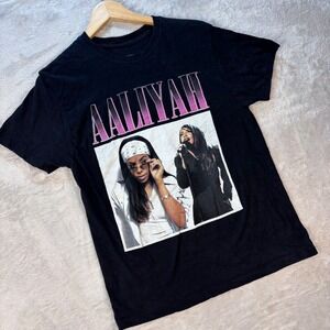 Aaliyah Graphic‎ Tee Women's Black Band T-Shirt Music Legend Sz S R & B